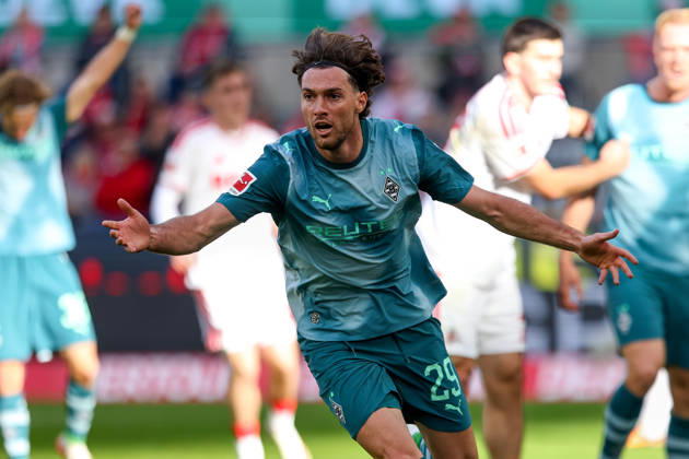 October 11, 2026, xkwix, Soccer, Bundesliga, 1. FC Köln vs. Borussia Mönchengladbach, RheinEnergieSTADION, Matchday 5, 2026–2027 season: Joe Scally of Borussia Mönchengladbach celebrates after scoring the 1–1 goal. DFB regulations prohibit any use of photographs as image sequences and or quasi-video. Photo: xKamilxWilkowskixPressefotoKochx, North Rhine-Westphalia, Germany