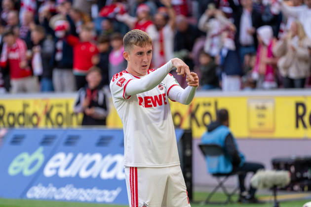 Isak Johannesson of 1. FC Köln, No. 08, celebrates after scoring the 1-0 goal in the match between 1. FC Köln and Borussia Mönchengladbach, soccer, Bundesliga, Matchday 5, 2026-27 season, December 10, 2026, DFL regulations prohibit any use of photographs as image sequences and or quasi-video, 1 FC Köln vs. Borussia Mönchengladbach, Soccer, Bundesliga, Matchday 5, 2026–27 Season, October 12, 2026, Cologne Copyright: xEibner-Pressefoto LukasxBaldygax EP_LBA