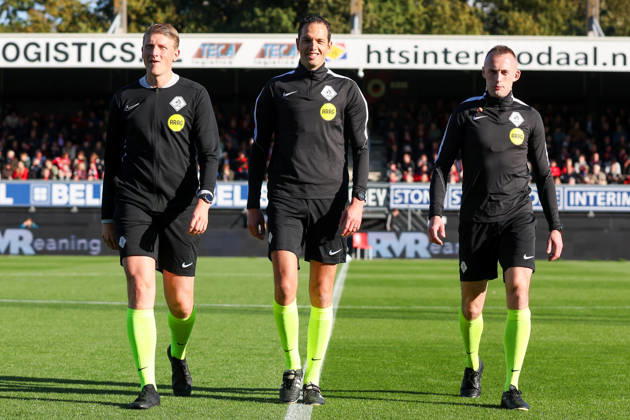 2026-10-11 Excelsior Rotterdam v FC Groningen - Dutch Eredivisie ROTTERDAM, NETHERLANDS - OCTOBER 11: Warming up of Assistant referee Roan van Marrewijk, Referee Richard Martens, Assistant referee Don Frijn during the Dutch Eredivisie match between Excelsior Rotterdam and FC Groningen at Stadion Woudestein on October 11, 2026 in Rotterdam, Netherlands. Rotterdam Stadion Woudestein Netherlands Content not available for redistribution in The Netherlands directly or indirectly through any third parties. Copyright: xHansxvanxderxValkx