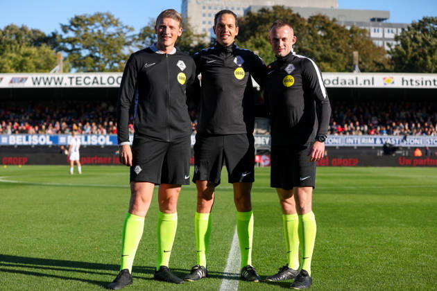 2026-10-11 Excelsior Rotterdam v FC Groningen - Dutch Eredivisie ROTTERDAM, NETHERLANDS - OCTOBER 11: Warming up of Assistant referee Roan van Marrewijk, Referee Richard Martens, Assistant referee Don Frijn during the Dutch Eredivisie match between Excelsior Rotterdam and FC Groningen at Stadion Woudestein on October 11, 2026 in Rotterdam, Netherlands. Rotterdam Stadion Woudestein Netherlands Content not available for redistribution in The Netherlands directly or indirectly through any third parties. Copyright: xHansxvanxderxValkx