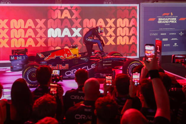 Max Verstappen wins 2026 Formula 1 Singapore Grand Prix SINGAPORE - OCT 11: Red Bull Racing driver Max Verstappen celebrates on the podium after winning the Formula 1 Singapore Grand Prix at the Marina Bay Street Circuit in Singapore on October 11, 2026. Daniel Ceng Anadolu Singapore Singapore. Editorial use only. Please get in touch for any other usage.  Copyright: x2026xAnadoluxDanielxCengx