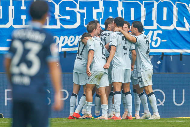 Benjamin Boakye of DSC Arminia Bielefeld celebrates with his teammates after scoring his team s first goal, making the score 0–1, during the 2. Bundesliga match between VfL Bochum and Arminia Bielefeld at Ruhrstadion on October 11, 2026, in Bochum, Germany. Photo by Mario Hommes, DeFodi Images. Benjamin Boakye of DSC Arminia Bielefeld celebrates after scoring his team’s first goal with teammates during the 2. Bundesliga match between VfL Bochum and Arminia Bielefeld at Vonovia Ruhrstadion on October 11, 2026 in Bochum, Germany. Photo by Mario Hommes, DeFodi Images. DFB and DFL regulations prohibit any use of photographs as image sequences and or quasi-video. Photo by Mario Hommes, DeFodi Images.