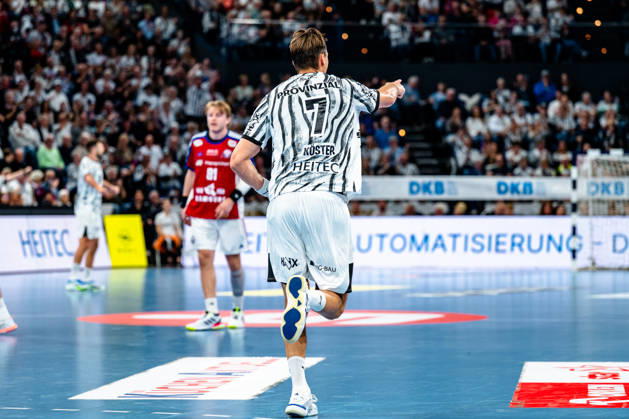 October 11, 2026, xdobgx, Opel HBL Handball, THW Kiel vs. Handball Club Hamburg, l Julian Köster (Kiel), 7 Cheering, Goal celebration, celebrating the goal, celebration (Kiel)