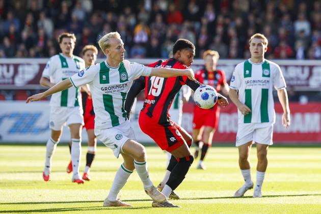 ROTTERDAM - (lr) Thijmen Blokzijl of FC Groningen, David Garden of Excelsior Rotterdam during the Dutch Eredivisie match between Excelsior and FC Groningen at Woudestein Stadium on October 11, 2026 in Rotterdam, the Netherlands. BAS CZERWINSKI ANP Eredivisie 2026 27 xVIxANPxSportx xxANPxIVx 572138410 originalFilename: 572138410