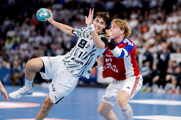 Kiel, October 11, 2026; Handball, 2026–27 Bundesliga 1, THW Kiel vs. Handball Club Hamburg; Julian Köster (THW Kiel), 7; Martin Hovde (HC Hamburg), 81