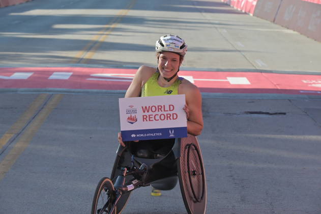 Chicago Marathon 2026 CHICAGO, UNITED STATES - OCTOBER 11: Swiss wheelchair racer Catherine Debrunner wins women’s professional wheelchair division in an unofficial world record time of 1:33:16 at the 2026 Bank of America Chicago Marathon in Chicago, United States on October 11, 2026. Jacek Boczarski Anadolu Chicago United States. Editorial use only. Please get in touch for any other usage. Copyright: x2026xAnadoluxJacekxBoczarskix