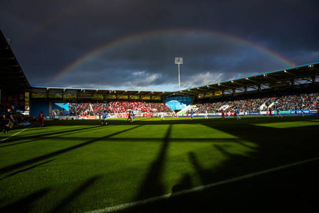 Chemnitz, 111026, Northeast Regional Soccer League: Chemnitzer FC vs. FC Rot-Weiß Erfurt; pictured: a rainbow over the stadium on Gelertstrasse