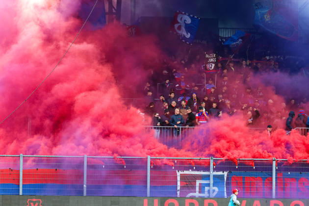 Soccer Liechtenstein Brack Super League 2026–2027, Matchday 10, October 11, 2026, 4:30 p.m. FC Vaduz vs. FC Basel 1893 Rheinpark Stadium, Vaduz, Liechtenstein Colored smoke flares from the Basel fans at the Rheinpark Stadium in Vaduz, Liechtenstein Copyright: xAmiirxAmedjouax