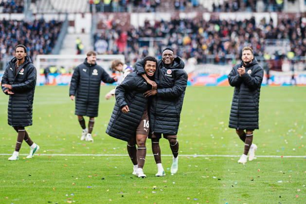 2. Bundesliga: FC St. Pauli vs. Karlsruher SC, October 11, 2026—Joel Fujita (FC St. Pauli, 16) and Abdoulie Ceesay (FC St. Pauli, 9) wave to the fans. Soccer, 2. Bundesliga, Matchday 7: FC St. Pauli vs. Karlsruher SC on October 11, 2026, at Millerntor Stadium, Hamburg. DFL regulations prohibit any use of photographs as image sequences and or quasi-video. Copyright: xBEAUTIFULxSPORTS Tonhäuserx