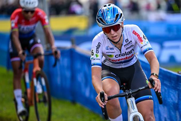 Netherlands Inge Van Der Heijden is pictured in action during the women elite race of the Mosselcross cyclocross cycling event, on Sunday 11 October 2026, in Dendermonde, the first race (out of 7) of the HG Cross competition. DAVIDxPINTENS x189460292x