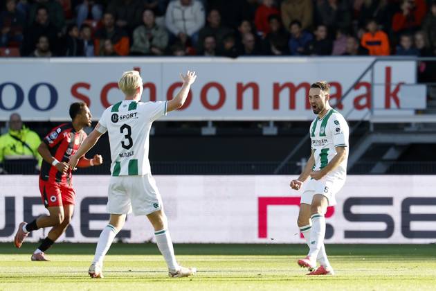 ROTTERDAM - (lr) Thijmen Blokzijl of FC Groningen and Marco Rente of FC Groningen celebrate the 0-1 during the Dutch Eredivisie match between Excelsior and FC Groningen at Woudestein Stadium on October 11, 2026 in Rotterdam, the Netherlands. BAS CZERWINSKI ANP Eredivisie 2026 27 xVIxANPxSportx xxANPxIVx 572139021 originalFilename: 572139021
