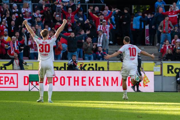 Said El Mala, midfielder, 1. FC Köln 10, celebrating after the 2-1 win, 1. FC Köln vs. Borussia Mönchengladbach, soccer, Bundesliga, Matchday 5, October 11, 2026. DFB and DFL regulations prohibit any use of photographs as image sequences and or quasi-video. Cologne, North Rhine-Westphalia, Germany Copyright: xkolbert-press MartinxWdziecznyx