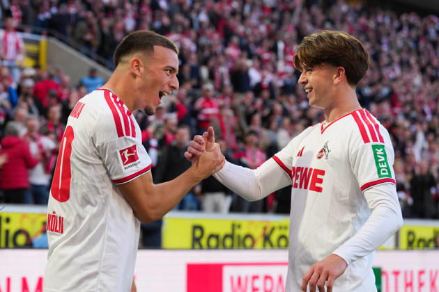 October 11, 2026, xydrx, Men s, Soccer, Bundesliga 1, 1. FC Köln vs. Borussia Mönchengladbach, 2026–2027 season, RheinEnergieSTADION: Celebrations after 1 FC Köln’s 2–1 goal scored by Said El Mala, 1 FC Köln, 10, alongside Mikey Moore, 1 FC Köln, 47. DFB regulations prohibit any use of photographs as image sequences and or quasi-video. Copyright: HMBxMedia YannisxDreimann