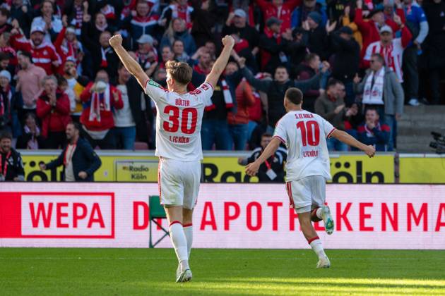 Said El Mala, midfielder, 1. FC Köln 10, celebrating after the 2–1 win, 1. FC Köln vs. Borussia Mönchengladbach, soccer, Bundesliga, Matchday 5, October 11, 2026. DFB and DFL regulations prohibit any use of photographs as image sequences and or quasi-video. Cologne, North Rhine-Westphalia, Germany Copyright: xkolbert-press MartinxWdziecznyx