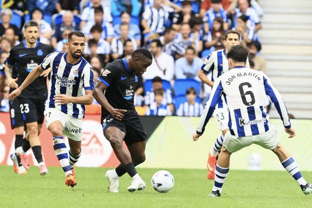 ESP LaLiga EA Sports Real Sociedad RC Deportivo La Coruna Bil Nsongo of RC Deportivo during the LaLiga EA Sports match between Real Sociedad and RC Deportivo played at Anoeta Stadium in Gipuzkoa on October 11, 2026, in Spain. Spain Soccer Copyright: xAgenciaxLOFx
