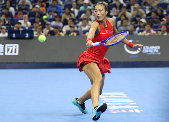 (261011) -- BEIJING, Oct. 11, 2026 -- Zheng Qinwen hits a return during the women s singles final between Zheng Qinwen of China and Mirra Andreeva of Russia at 2026 China Open tennis tournament in Beijing, China, Oct. 11, 2026. ) (SP)CHINA-BEIJING-TENNIS-CHINA OPEN-WOMEN S SINGLES-FINAL (CN) ZhangxChenlin