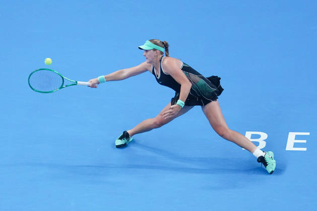 (261011) -- BEIJING, Oct. 11, 2026 -- Mirra Andreeva hits a return during the women s singles final between Zheng Qinwen of China and Mirra Andreeva of Russia at 2026 China Open tennis tournament in Beijing, China, Oct. 11, 2026. ) (SP)CHINA-BEIJING-TENNIS-CHINA OPEN-WOMEN S SINGLES-FINAL (CN) JuxHuanzong
