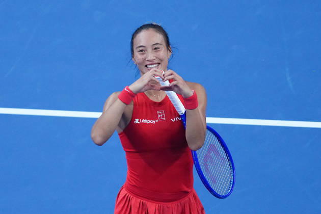 (261011) -- BEIJING, Oct. 11, 2026 -- Zheng Qinwen reacts after the women s singles final between Zheng Qinwen of China and Mirra Andreeva of Russia at 2026 China Open tennis tournament in Beijing, China, Oct. 11, 2026. ) (SP)CHINA-BEIJING-TENNIS-CHINA OPEN-WOMEN S SINGLES-FINAL (CN) JuxHuanzong
