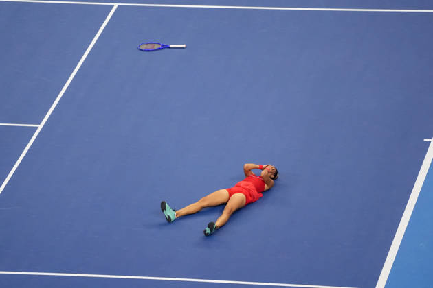 (261011) -- BEIJING, Oct. 11, 2026 -- Zheng Qinwen celebrates victory after the women s singles final between Zheng Qinwen of China and Mirra Andreeva of Russia at 2026 China Open tennis tournament in Beijing, China, Oct. 11, 2026. ) (SP)CHINA-BEIJING-TENNIS-CHINA OPEN-WOMEN S SINGLES-FINAL (CN) XiexHan