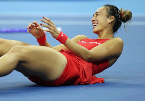 (261011) -- BEIJING, Oct. 11, 2026 -- Zheng Qinwen celebrates victory after the women s singles final between Zheng Qinwen of China and Mirra Andreeva of Russia at 2026 China Open tennis tournament in Beijing, China, Oct. 11, 2026. ) (SP)CHINA-BEIJING-TENNIS-CHINA OPEN-WOMEN S SINGLES-FINAL (CN) ZhangxChenlin