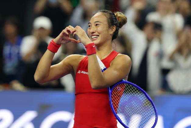 (261011) -- BEIJING, Oct. 11, 2026 -- Zheng Qinwen reacts after the women s singles final between Zheng Qinwen of China and Mirra Andreeva of Russia at 2026 China Open tennis tournament in Beijing, China, Oct. 11, 2026. ) (SP)CHINA-BEIJING-TENNIS-CHINA OPEN-WOMEN S SINGLES-FINAL (CN) ZhangxChenlin