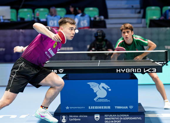 Kay Stumper of SV Muelhausen, Germany (photo ms1290b) at the 2026 European Table Tennis Championships in Ljubljana LJUBLJANA, SLOVENIA, OCTOBER 11, 2026 Kay Stumper Post SV Muelhausen, Germany (photo ms1290b) in action at the European Table Tennis Championships at Stozice Arena, Ljubljana, Slovenia. Photo by Manfred Schillings. Ljubljana, Stozice Arena, Slovenia
