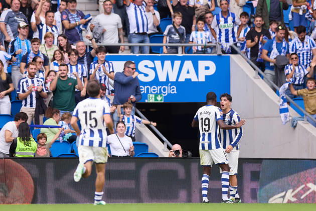 October 11, 2026, San Sebastian, Guipuzcoa, Spain: Jon Martin Vicente of Real Sociedad celebrates after scoring the team s first goal during the LaLiga EA Sports match between Real Sociedad and RC Deportivo de A Coruna at Anoeta on October 11, 2026, in San Sebastian, Spain. Real Sociedad V RC Deportivo De La Coruna - La Liga EA Sports - ZUMAa181 20261011_zaa_a181_116 Copyright: xRicardoxLarreinax