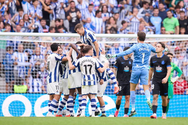 October 11, 2026, San Sebastian, Guipuzcoa, Spain: Arsen Zakharyan of Real Sociedad celebrates after scoring the team s second goal during the LaLiga EA Sports match between Real Sociedad and RC Deportivo de A Coruna at Anoeta on October 11, 2026, in San Sebastian, Spain. San Sebastian Spain - ZUMAa181 20261011_zaa_a181_117 Copyright: xRicardoxLarreinax