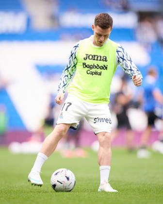 October 11, 2026, San Sebastian, Guipuzcoa, Spain: Sergio Gomez of Real Sociedad warms up prior to the LaLiga EA Sports match between Real Sociedad and RC Deportivo de A Coruna at Anoeta on October 11, 2026, in San Sebastian, Spain. San Sebastian Spain - ZUMAa181 20261011_zaa_a181_126 Copyright: xRicardoxLarreinax