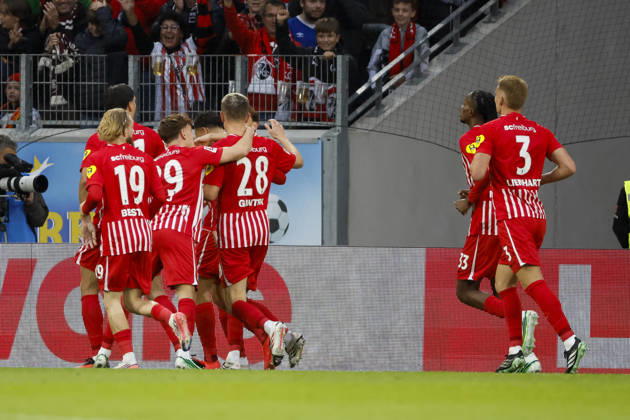 SC Freiburg celebrates Maximilian Eggestein s 1-0 goal; SC Freiburg, 08; joy, excitement, positive emotions, goal, Germany, soccer, Bundesliga 1, Matchday 5, 2026–2027, SC Freiburg vs. FC Schalke 04, October 11, 2026, Freiburg im Breisgau, Europa-Park Stadium, Germany Copyright: xGrantxHubbsx
