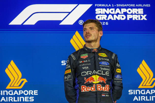 Max Verstappen wins 2026 Formula 1 Singapore Grand Prix SINGAPORE - OCT 11: Red Bull Racing driver Max Verstappen during a Netherlands national anthem ceremony on the podium after winning the Formula 1 Singapore Grand Prix at the Marina Bay Street Circuit in Singapore on October 11, 2026. Daniel Ceng Anadolu Singapore Singapore. Editorial use only. Please get in touch for any other usage.  Copyright: x2026xAnadoluxDanielxCengx