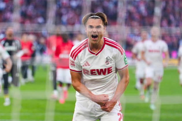 October 11, 2026, xydrx, Men s, Soccer, Bundesliga 1, 1. FC Köln vs. Borussia Mönchengladbach, 2026–2027 season, RheinEnergieSTADION: Joel Schmied of 1. FC Köln celebrates the victory. DFB regulations prohibit any use of photographs as image sequences and or quasi-video. Copyright: HMBxMedia YannisxDreimann