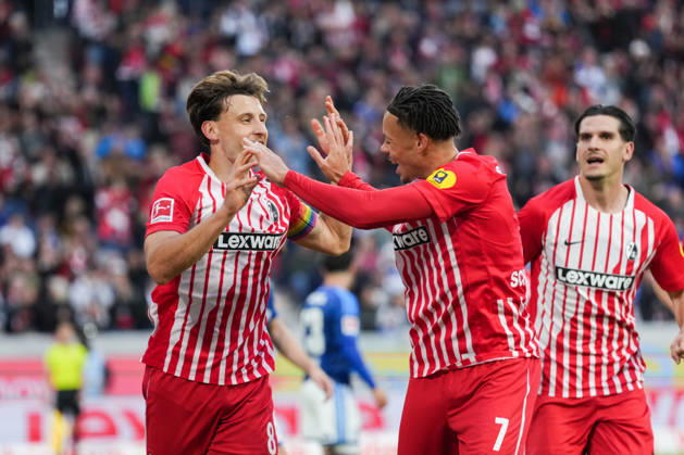 1 Bundesliga: SC Freiburg vs. FC Schalke 04, October 11, 2026—Celebration of the 1–0 goal by Maximilian Eggestein (SC Freiburg), 8 1 Bundesliga: SC Freiburg vs. FC Schalke 04, Europa-Park Stadium, October 11, 2026 DFB and DFL regulations prohibit any use of photographs as image sequences and or quasi-video. Copyright: xBEAUTIFULxSPORTS Boscox
