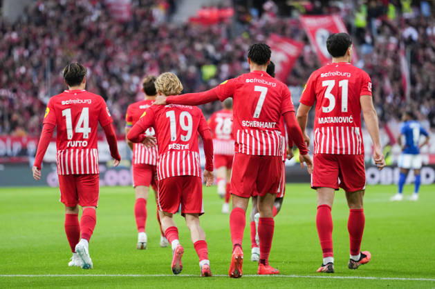 1 Bundesliga: SC Freiburg vs. FC Schalke 04, October 11, 2026—Celebration of the 1–0 goal by Maximilian Eggestein (SC Freiburg), 8 1 Bundesliga: SC Freiburg vs. FC Schalke 04, Europa-Park Stadium, October 11, 2026 DFB and DFL regulations prohibit any use of photographs as image sequences and or quasi-video. Copyright: xBEAUTIFULxSPORTS Boscox