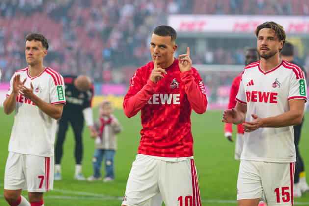 October 11, 2026, xydrx, Men s, Soccer, Bundesliga 1, 1. FC Köln vs. Borussia Mönchengladbach, 2026–2027 season, RheinEnergieSTADION: Luca Waldschmidt (1. FC Köln), 7 Said El Mala (1. FC Köln), 10 Imad Rondic (1. FC Köln), 15 celebrate the victory. DFB regulations prohibit any use of photographs as image sequences and or quasi-video. Copyright: HMBxMedia YannisxDreimann
