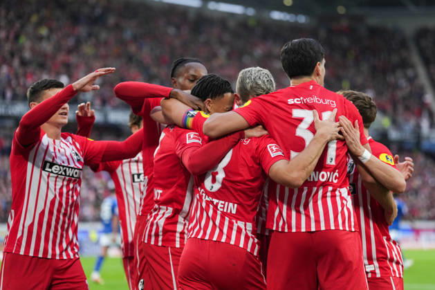 1 Bundesliga: SC Freiburg vs. FC Schalke 04, October 11, 2026—Celebration of the 1–0 goal by Maximilian Eggestein (SC Freiburg), 8 1 Bundesliga: SC Freiburg vs. FC Schalke 04, Europa-Park Stadium, October 11, 2026 DFB and DFL regulations prohibit any use of photographs as image sequences and or quasi-video. Copyright: xBEAUTIFULxSPORTS Boscox