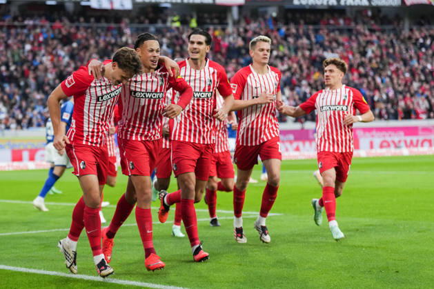 1 Bundesliga: SC Freiburg vs. FC Schalke 04, October 11, 2026—Celebration of the 1–0 goal by Maximilian Eggestein (SC Freiburg), 8 1 Bundesliga: SC Freiburg vs. FC Schalke 04, Europa-Park Stadium, October 11, 2026 DFB and DFL regulations prohibit any use of photographs as image sequences and or quasi-video. Copyright: xBEAUTIFULxSPORTS Boscox