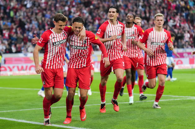 1 Bundesliga: SC Freiburg vs. FC Schalke 04, October 11, 2026—Celebration of the 1–0 goal by Maximilian Eggestein (SC Freiburg), 8 1 Bundesliga: SC Freiburg vs. FC Schalke 04, Europa-Park Stadium, October 11, 2026 DFB and DFL regulations prohibit any use of photographs as image sequences and or quasi-video. Copyright: xBEAUTIFULxSPORTS Boscox