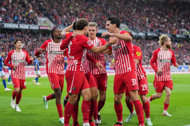 1 Bundesliga: SC Freiburg vs. FC Schalke 04, October 11, 2026—Celebration of the 1–0 goal by Maximilian Eggestein (SC Freiburg), 8 1 Bundesliga: SC Freiburg vs. FC Schalke 04, Europa-Park Stadium, October 11, 2026 DFB and DFL regulations prohibit any use of photographs as image sequences and or quasi-video. Copyright: xBEAUTIFULxSPORTS Boscox