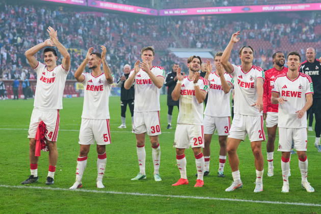 October 11, 2026, xydrx, Men s, Soccer, Bundesliga 1, 1. FC Köln vs. Borussia Mönchengladbach, 2026–2027 season, RheinEnergieSTADION Luka Lochoshvili 1 FC Köln, 24 Tom Krauß 1 FC Köln, 5 Marius Buelter 1 FC Köln, 30 Jan Thielmann 1 FC Köln, 29 Joel Schmied 1 FC Köln, 2 Luca Waldschmidt 1 FC Köln, 7 celebrate the victory. DFB regulations prohibit any use of photographs as image sequences and or quasi-video. Copyright: HMBxMedia YannisxDreimann
