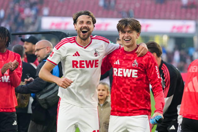 October 11, 2026, xydrx, Men s, Soccer, Bundesliga 1, 1. FC Köln vs. Borussia Mönchengladbach, 2026–2027 season, RheinEnergieSTADION: Imad Rondic (1 FC Köln, 15) and Mikey Moore (1 FC Köln, 47) celebrate the victory. DFB regulations prohibit any use of photographs as image sequences and or quasi-video. Copyright: HMBxMedia YannisxDreimann