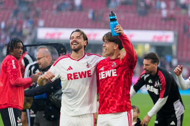 October 11, 2026, xydrx, Men s, Soccer, Bundesliga 1, 1. FC Köln vs. Borussia Mönchengladbach, 2026–2027 season, RheinEnergieSTADION: Imad Rondic (1 FC Köln, 15) and Mikey Moore (1 FC Köln, 47) celebrate the victory. DFB regulations prohibit any use of photographs as image sequences and or quasi-video. Copyright: HMBxMedia YannisxDreimann