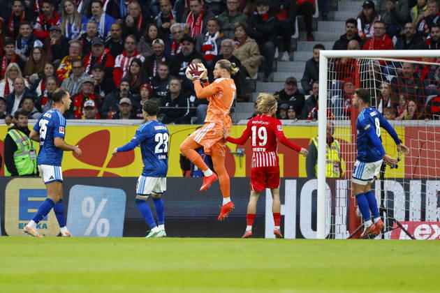 In the penalty area of FC Schalke 04, Germany, soccer, Bundesliga 1, Matchday 5, 2026–2027, SC Freiburg vs. FC Schalke 04, October 11, 2026, Freiburg im Breisgau, Europa-Park Stadium, Germany Copyright: xGrantxHubbsx