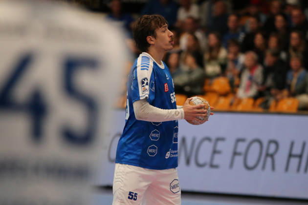 October 11, 2026 Men s Handball 2026–2027, 2nd Division, Matchday 7: Dessau Roßlauer HV 06 vs. VfL Lübeck Schwartau at Anhalt Arena, Dessau; Mihkel Löpp, Dessau, 55, blue with the ball Dessau Roßlau Saxony-Anhalt Germany