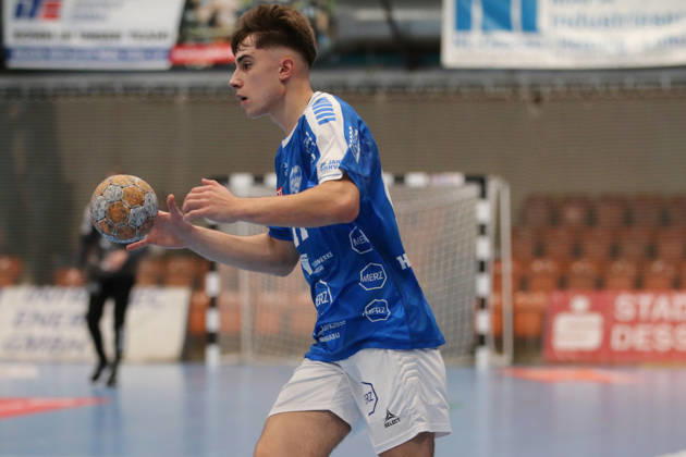 October 11, 2026 Men s Handball 2026–2027, Handball Bundesliga, Matchday 7: Dessau Roßlauer HV 06 vs. VfL Lübeck Schwartau, Anhalt Arena, Dessau, Alen Hadzimuhamedovic, Dessau, 11, blue on the ball Dessau Roßlau Saxony-Anhalt Germany