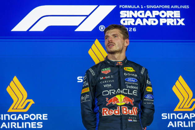 Max Verstappen wins 2026 Formula 1 Singapore Grand Prix SINGAPORE - OCT 11: Red Bull Racing s Max Verstappen celebrates on the podium, after winning the Formula 1 Singapore Grand Prix at the Marina Bay Street Circuit in Singapore on October 11, 2026. Daniel Ceng Anadolu Singapore Singapore. Editorial use only. Please get in touch for any other usage.  Copyright: x2026xAnadoluxDanielxCengx