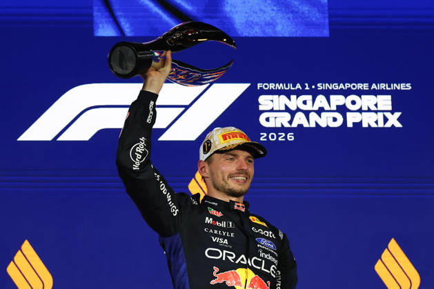 Max Verstappen wins 2026 Formula 1 Singapore Grand Prix SINGAPORE - OCT 11: Red Bull Racing s Max Verstappen celebrates on the podium, after winning the Formula 1 Singapore Grand Prix at the Marina Bay Street Circuit in Singapore on October 11, 2026. Daniel Ceng Anadolu Singapore Singapore. Editorial use only. Please get in touch for any other usage.  Copyright: x2026xAnadoluxDanielxCengx