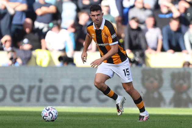 RECORD DATE NOT STATED 11th October 2026; MKM Stadium, Hull, England; Premier League Football, Hull City versus Everton; John Egan of Hull City on the ball DavexLofthouse