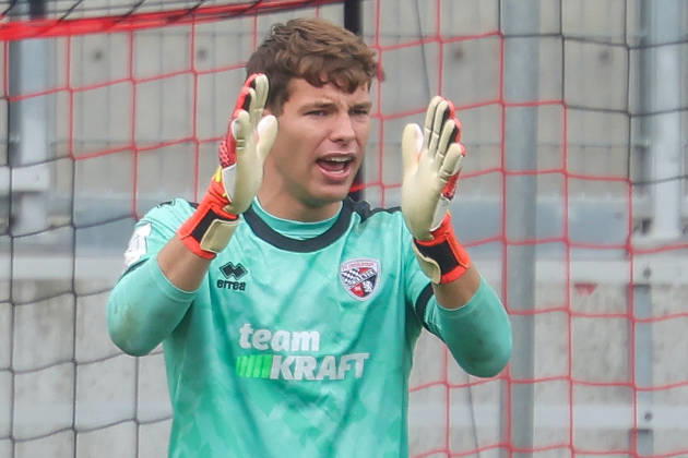 Ingolstadt, Germany, October 11, 2026, 3rd League 2026–2027, Matchday 8: FC Ingolstadt 04 vs. SV Wehen Wiesbaden. Pictured: FCI goalkeeper David Klein gesturing on the field. DFB and DFL regulations prohibit any use of photographs as image sequences and or quasi-video. Copyright: xFotostandx xSchäferx
