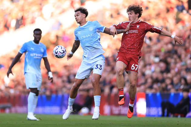 Liverpool gegen Manchester City, 11. Oktober 2026, Premier League, Liverpool gegen Manchester City, Nico O’Reilly von Manchester City und Lewis Kouma von Liverpool, Foto: Simon Stacpoole, Offside, Liverpool, Großbritannien Copyright: xSimonxStacpoolexOffside
